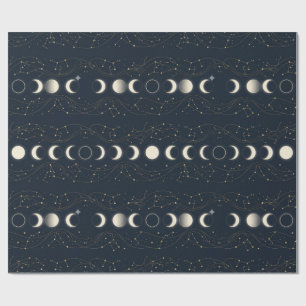Papier Cadeau Motif minimaliste des phases lunaires avec des éto