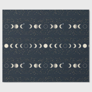 Papier Cadeau Motif minimaliste des phases lunaires avec des éto