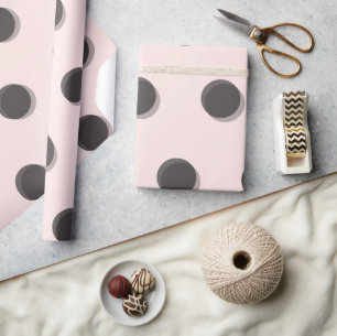 Papier Cadeau Motif minimaliste rose et noir à pois et bokeh