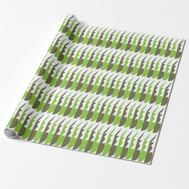 Papier Cadeau Motif Moderne Abstrait Gris Vert (Déroulé)