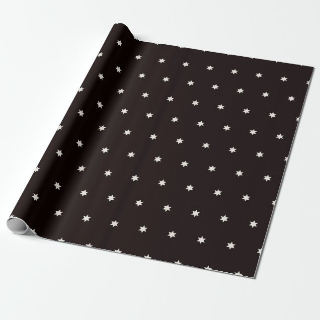 Papier Cadeau Motif moderne Black White Christmas Stars (Déroulé)