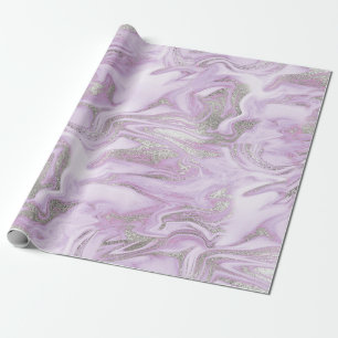 Papier Cadeau Motif moderne clair violet et marbre argenté