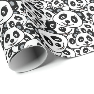Papier Cadeau Motif moderne d'ours panda mignon en noir et blanc