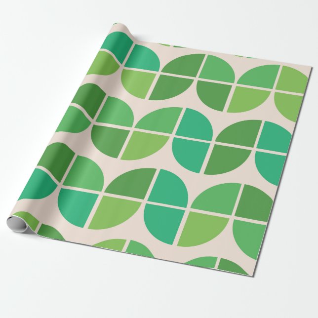 Papier Cadeau Motif moderne du milieu du siècle avec vert géomét (Déroulé)