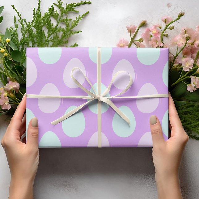Papier Cadeau Motif moderne Mint & Purple Pastel Oeufs | Pâques (Créateur téléchargé)