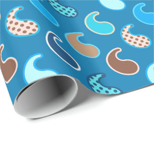 Papier Cadeau Motif moderne Paisley, Bleu Cerulean, Tan & Aqua