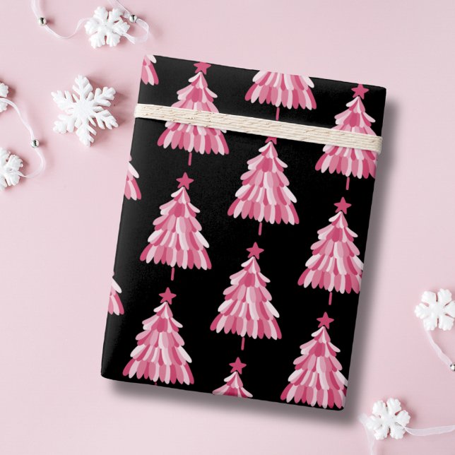 Papier Cadeau Motif moderne Pink Black Christmas Tree (Pink and black Christmas tree wrapping paper.)