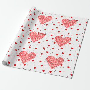 Papier Cadeau Motif moderne Red Parties scintillant Hearts