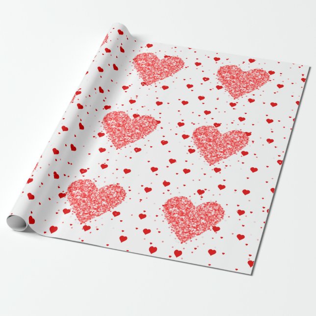 Papier Cadeau Motif moderne Red Parties scintillant Hearts (Déroulé)