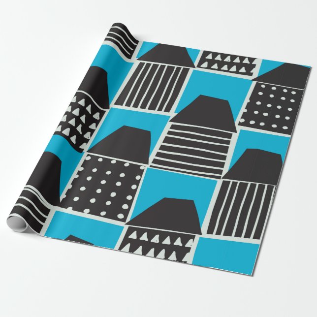 Papier Cadeau Motif moderne sans couture avec maisons en noir et (Déroulé)