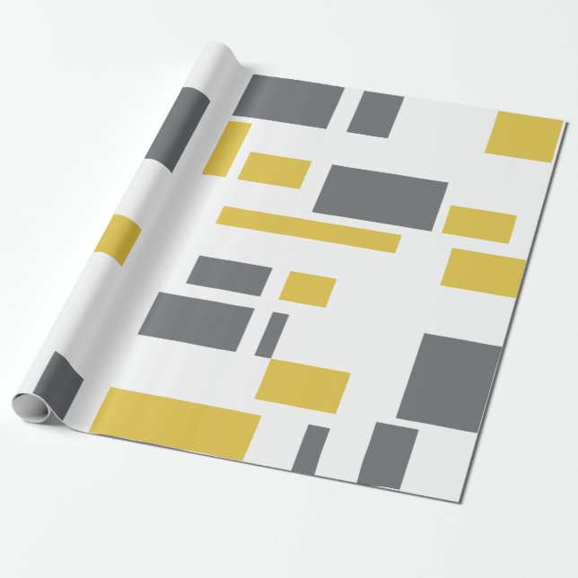 Papier Cadeau Motif moderne, simple, cool géométrique jaune gris (Déroulé)