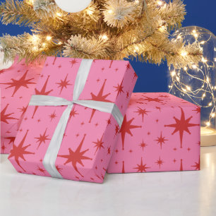 Papier Cadeau Motif moderne Starburst rose et rouge