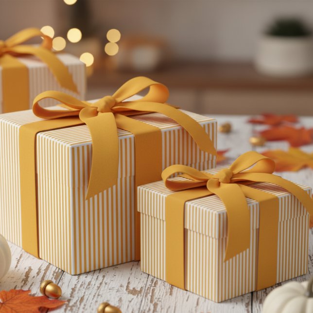 Papier Cadeau Motif moderne Sunflower Yellow Stripes (Modern & Classic Sunflower Yellow Wrapping Paper. Trendy Navy Blue & White Chic Stripes Pattern)