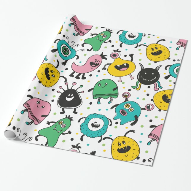 Papier Cadeau Motif monstre de dessin animé mignon et drôle (Déroulé)