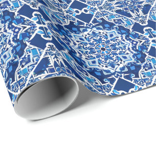 Papier Cadeau Motif mosaïque en bleu indigo et cobalt