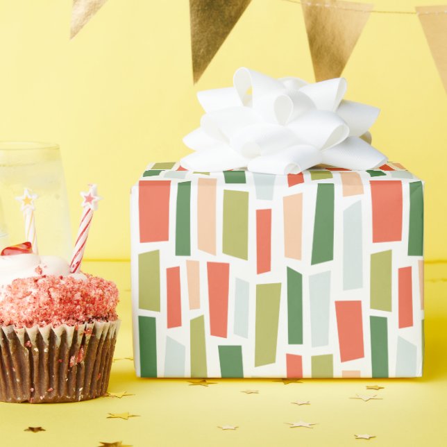 Papier Cadeau Motif mosaïque rectangle cassé orange pêche verte (Fête d'anniversaire)
