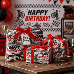 Papier Cadeau Motif Motocross Moto Cross Anniversaire pour Garço