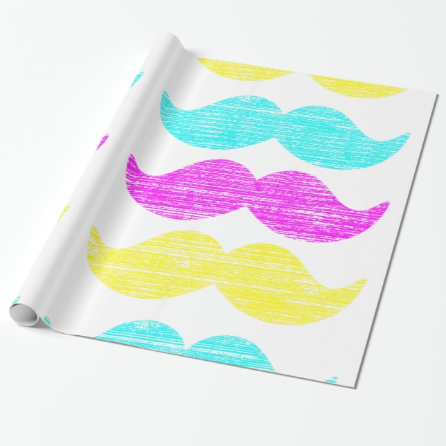 Papier cadeau motif moustache Pop Art CMY (Déroulé)