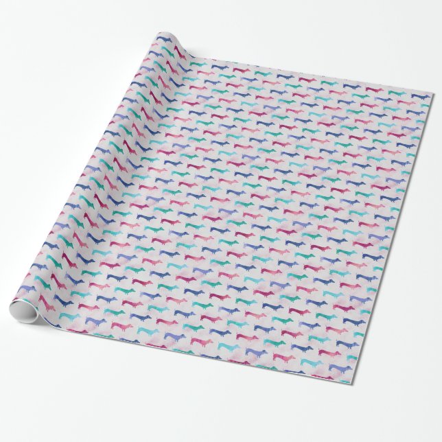 Papier Cadeau Motif multicolore de teckel (Déroulé)