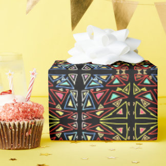 Papier Cadeau Motif multicolore techno alien géométrique