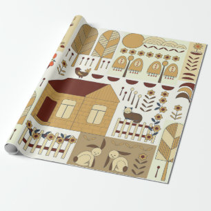 Papier Cadeau Motif naturel, cottagecore, jardinage. Clôture, f