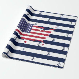 Papier Cadeau Motif nautique américain de rayures du drapeau