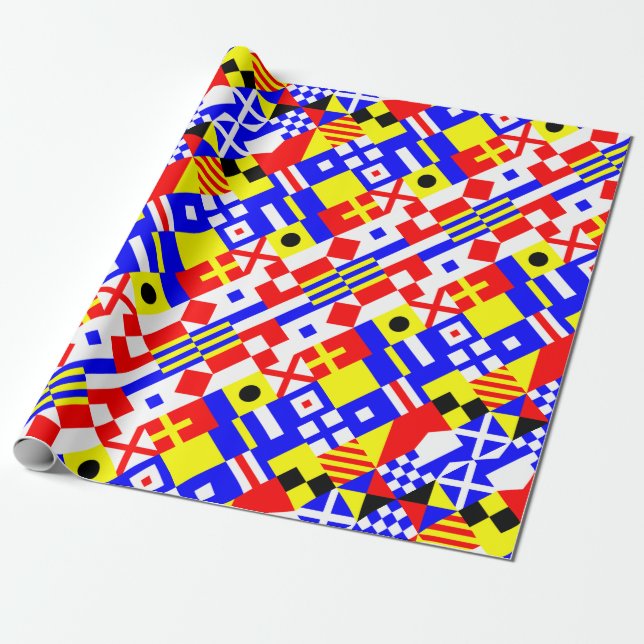 Papier Cadeau Motif nautique de drapeaux (Déroulé)
