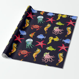 Papier Cadeau Motif nautique fabuleux avec une mer orange amusan