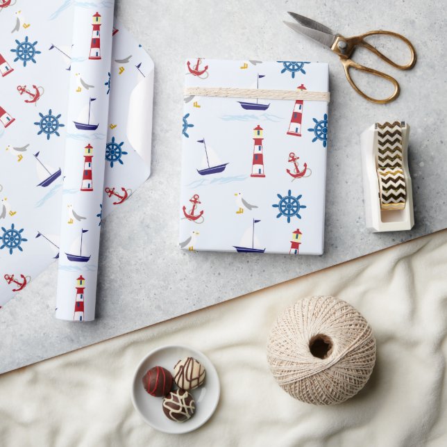 Papier Cadeau Motif nautique, Motif marin, Voile, Ancres (Artisanat)