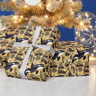 Papier Cadeau Motif Nautique Orca vintage