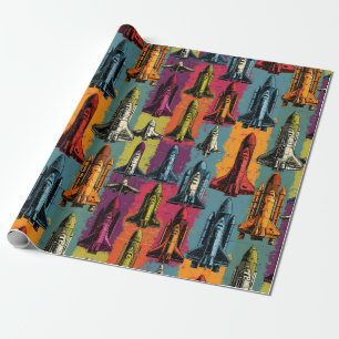Papier cadeau motif navette spatiale Pop Art
