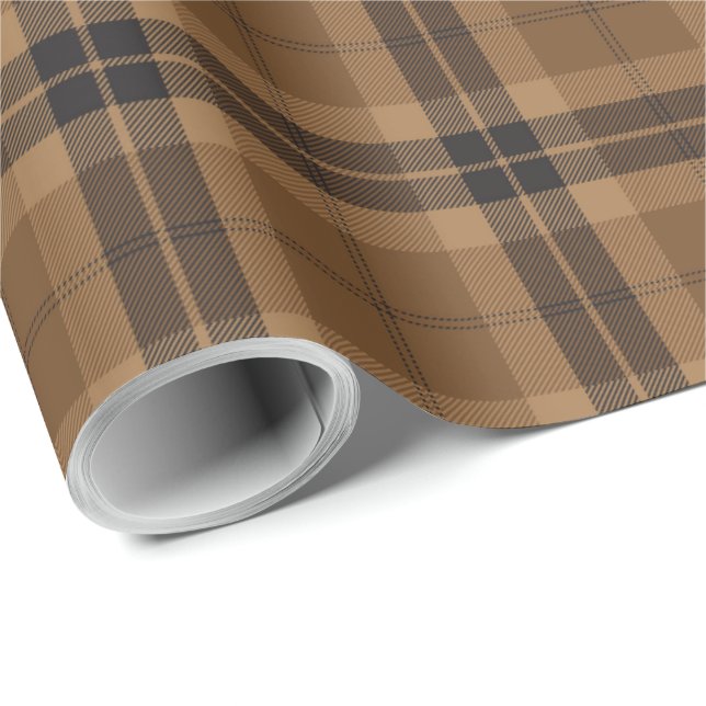 Papier Cadeau Motif noir Brown d'écossais de plaid de tartan (Coin rond)
