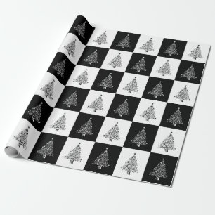 Papier Cadeau Motif noir d'arbre de Noël blanc élégant