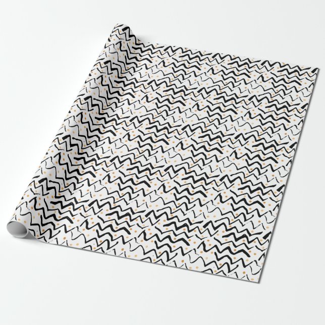 Papier Cadeau Motif noir de courses et de points de brosse (Déroulé)