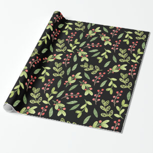 Papier Cadeau Motif noir de gui de Noël d'aquarelle