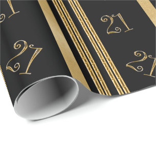 Papier Cadeau motif noir d'or de 21ème anniversaire
