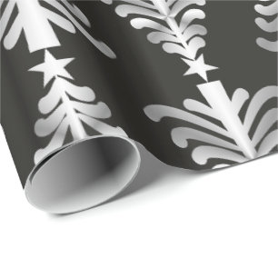 Papier Cadeau Motif noir et argenté moderne d'arbres de Noël