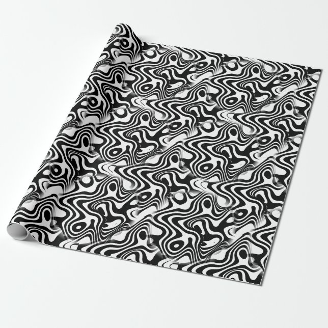 Papier Cadeau Motif noir et blanc à la mode de remous de résumé (Déroulé)