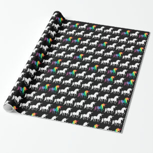 Papier Cadeau Motif noir et blanc de licorne d'arc-en-ciel