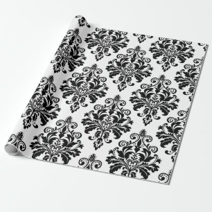 Papier Cadeau Motif noir et blanc élégant de damassé