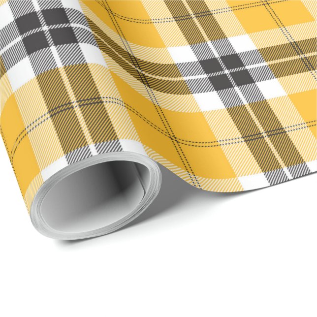 Papier Cadeau Motif noir jaune d'écossais de plaid de tartan (Coin rond)