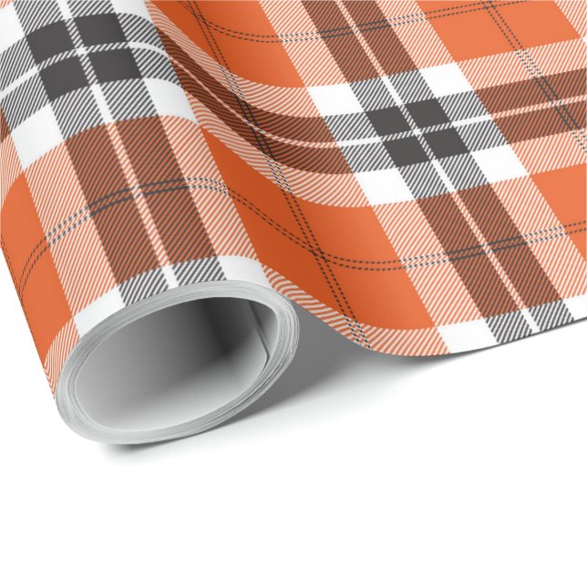 Papier Cadeau Motif noir orange d'écossais de plaid de tartan (Coin rond)
