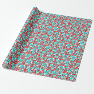 Papier Cadeau Motif nordique géométrique rouge de Noël