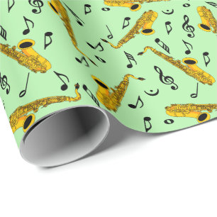 Papier Cadeau Motif note musique saxophone