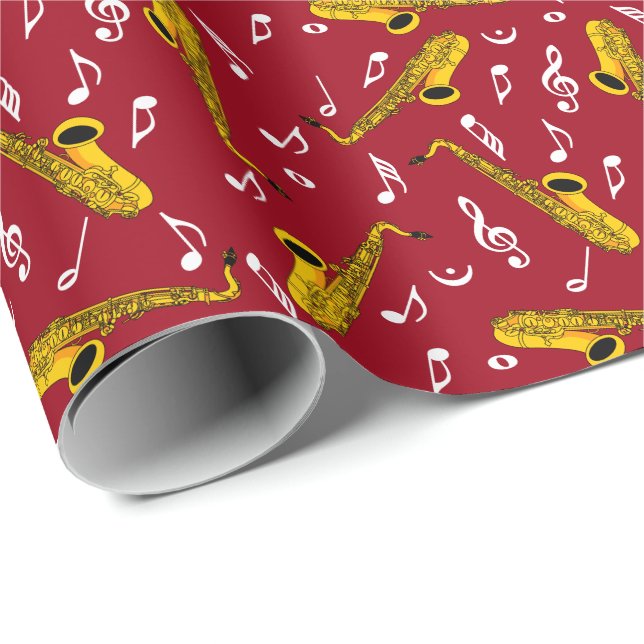 Papier Cadeau Motif note musique saxophone (Coin rond)