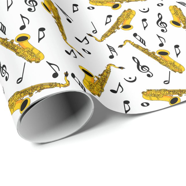 Papier Cadeau Motif note musique saxophone (Coin rond)