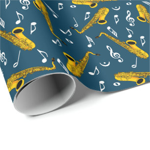 Papier Cadeau Motif note musique saxophone