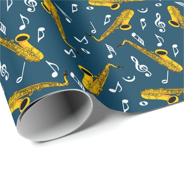Papier Cadeau Motif note musique saxophone (Coin rond)