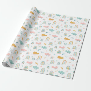 Papier Cadeau Motif nuage Rainbow et pluie amusant