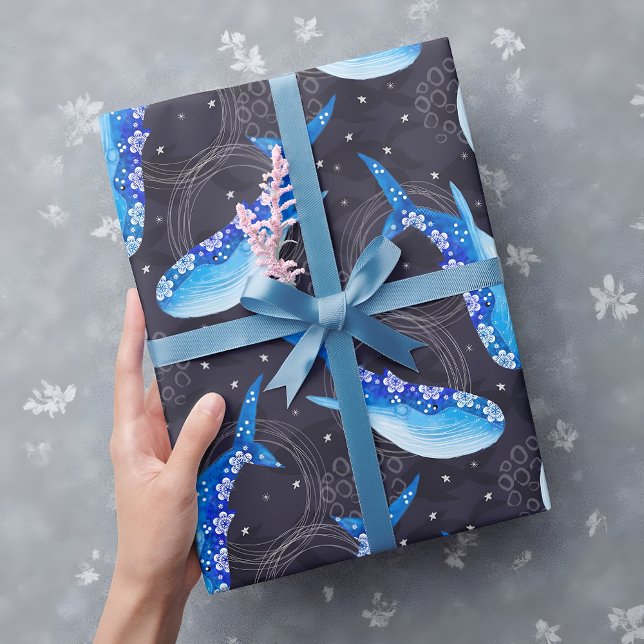 Papier Cadeau Motif nuit baleine bleue céleste  (Créateur téléchargé)